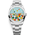 Rolex Oyster Perpetual with a turquoise blue celebration motif dial