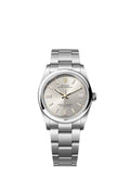 Rolex Oyster Perpetual 36 watch with a silver dial