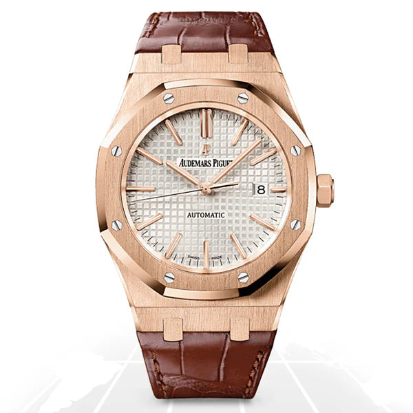 Audemars Piguet Royal Oak selfwinding 41mm watch in 18k rose gold with a silver-toned "Grande Tapisserie" dial
