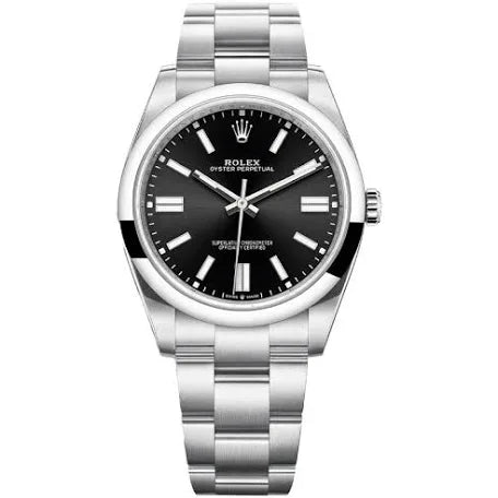 Rolex Oyster Perpetual 41 watch in Oystersteel with a bright black index dial
